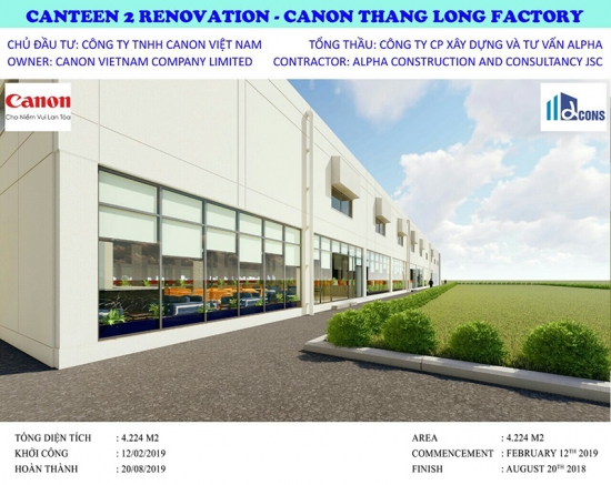 Dự án NHÀ MÁY CANON VIỆT NAM TẠI KCN THĂNG LONG- HÀ NỘI, KCN QUẾ VÕ- BẮC NINH, KCN TIÊN SƠN- BẮC NINH.